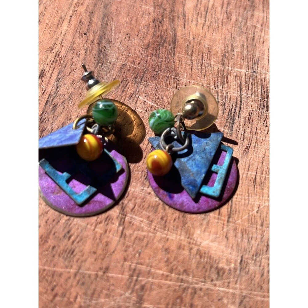 Vintage 1990s Boho Earrings Metal And Glass Beads